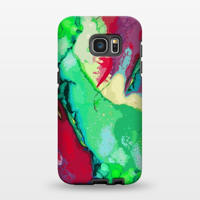 Galaxy S7 EDGE StrongFit Green and maroon abstract artwork by Josie