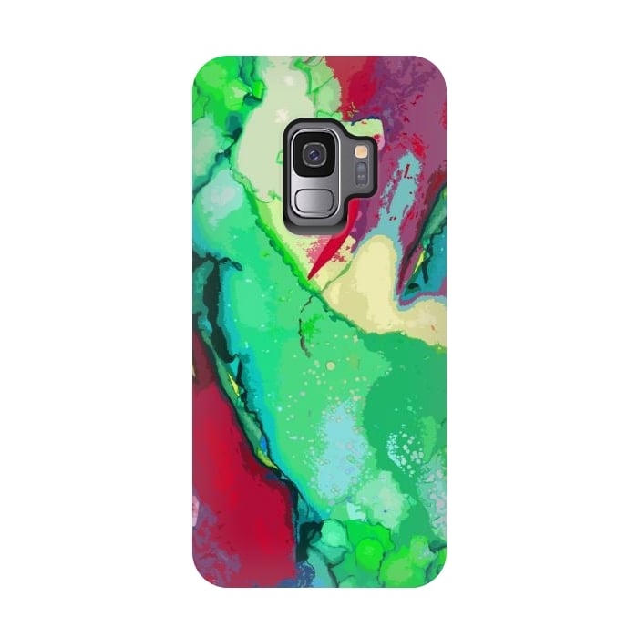 Galaxy S9 StrongFit Green and maroon abstract artwork by Josie