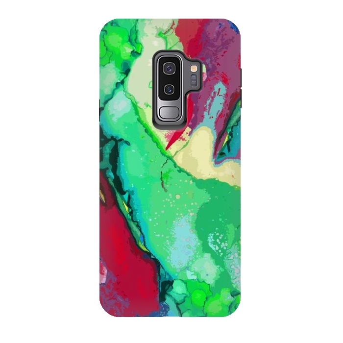 Galaxy S9 plus StrongFit Green and maroon abstract artwork by Josie