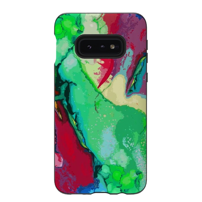 Galaxy S10e StrongFit Green and maroon abstract artwork by Josie