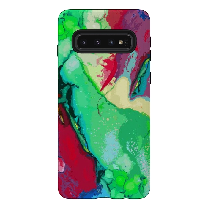 Galaxy S10 StrongFit Green and maroon abstract artwork by Josie