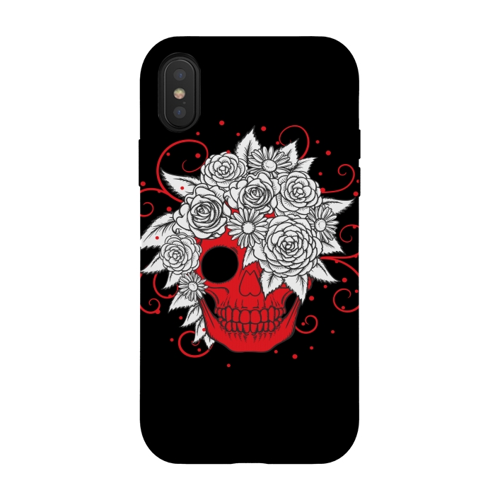 iPhone Xs / X StrongFit floral red skull smiling by MALLIKA