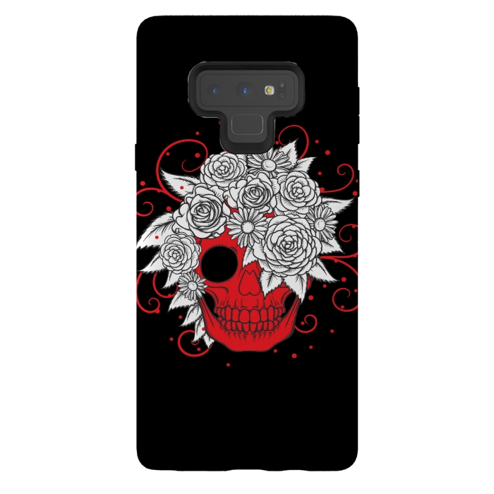 Galaxy Note 9 StrongFit floral red skull smiling by MALLIKA
