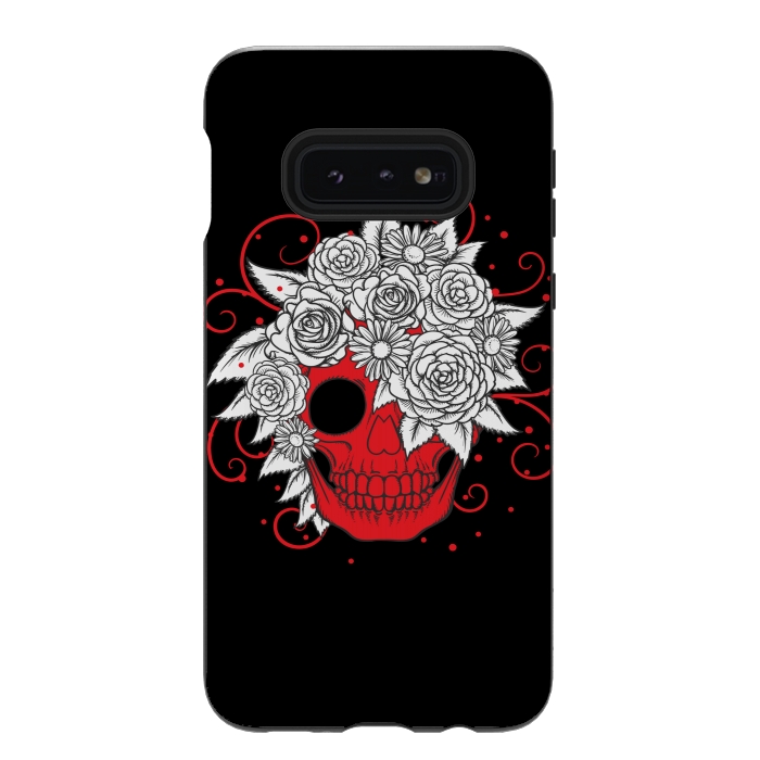 Galaxy S10e StrongFit floral red skull smiling by MALLIKA