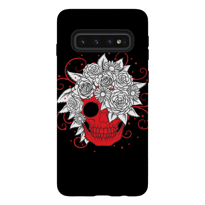 Galaxy S10 StrongFit floral red skull smiling by MALLIKA