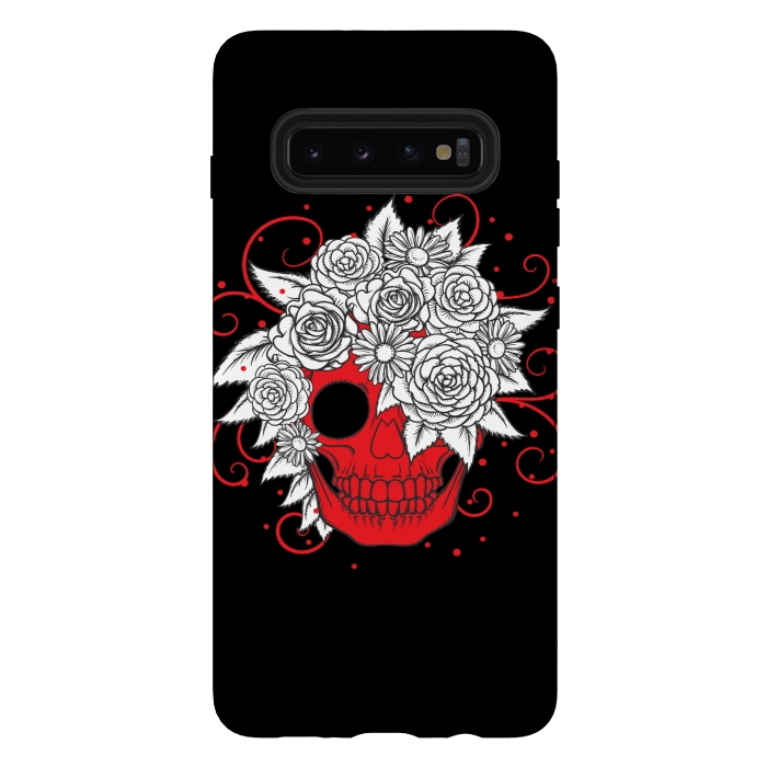 Galaxy S10 plus StrongFit floral red skull smiling by MALLIKA