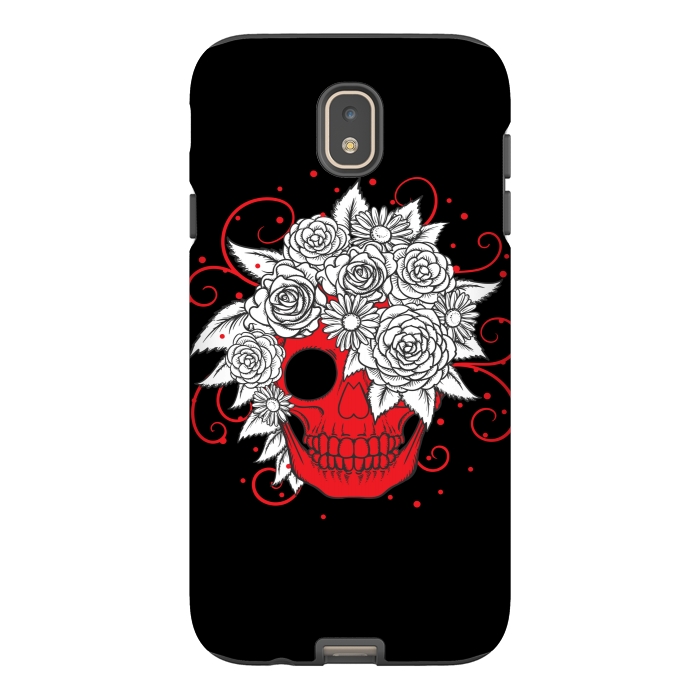 Galaxy J7 StrongFit floral red skull smiling by MALLIKA