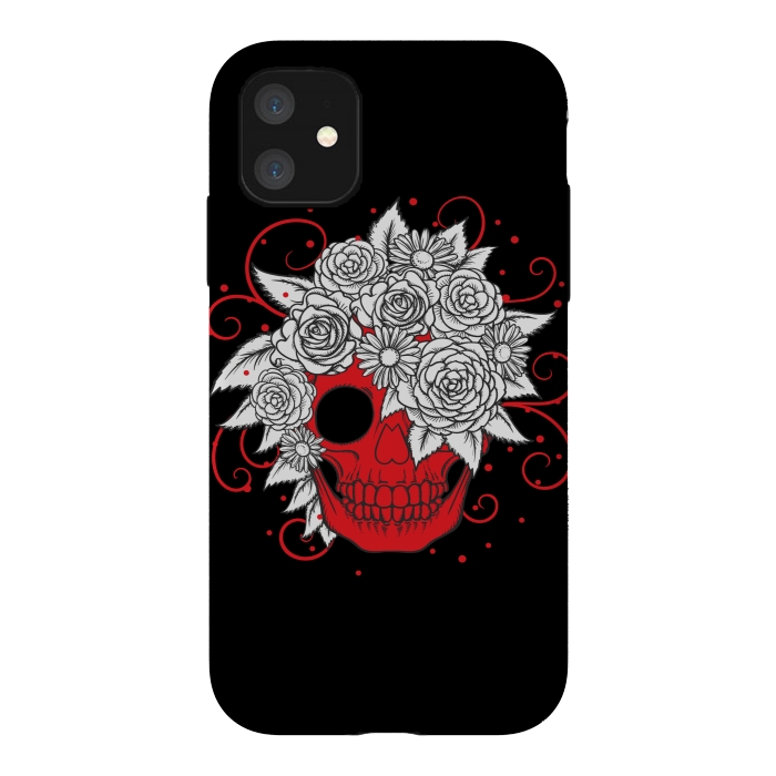 iPhone 11 StrongFit floral red skull smiling by MALLIKA