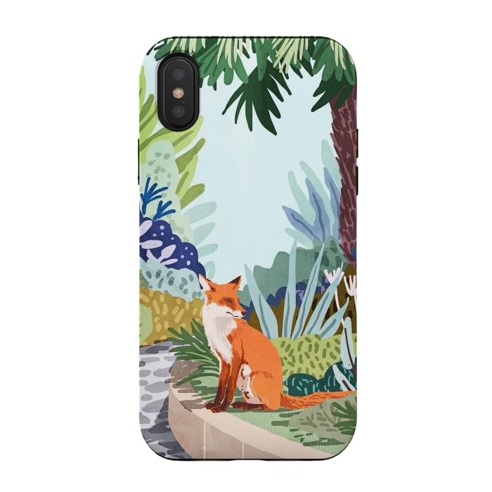 iPhone Xs / X StrongFit Fox in The Garden | Animals Wildlife Botanical Nature Painting | Boho Colorful Jungle Illustration by Uma Prabhakar Gokhale
