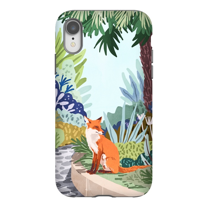 iPhone Xr StrongFit Fox in The Garden | Animals Wildlife Botanical Nature Painting | Boho Colorful Jungle Illustration by Uma Prabhakar Gokhale