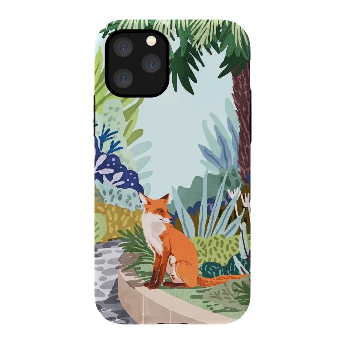 iPhone 11 Pro StrongFit Fox in The Garden | Animals Wildlife Botanical Nature Painting | Boho Colorful Jungle Illustration by Uma Prabhakar Gokhale