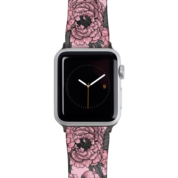 Watch 38mm / 40mm Strap PU leather Peony and hydrangea in pink by Katerina Kirilova