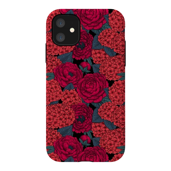 iPhone 11 StrongFit Peony and hydrangea in red by Katerina Kirilova