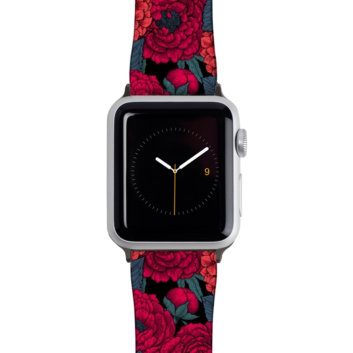Watch 38mm / 40mm Strap PU leather Peony and hydrangea in red by Katerina Kirilova