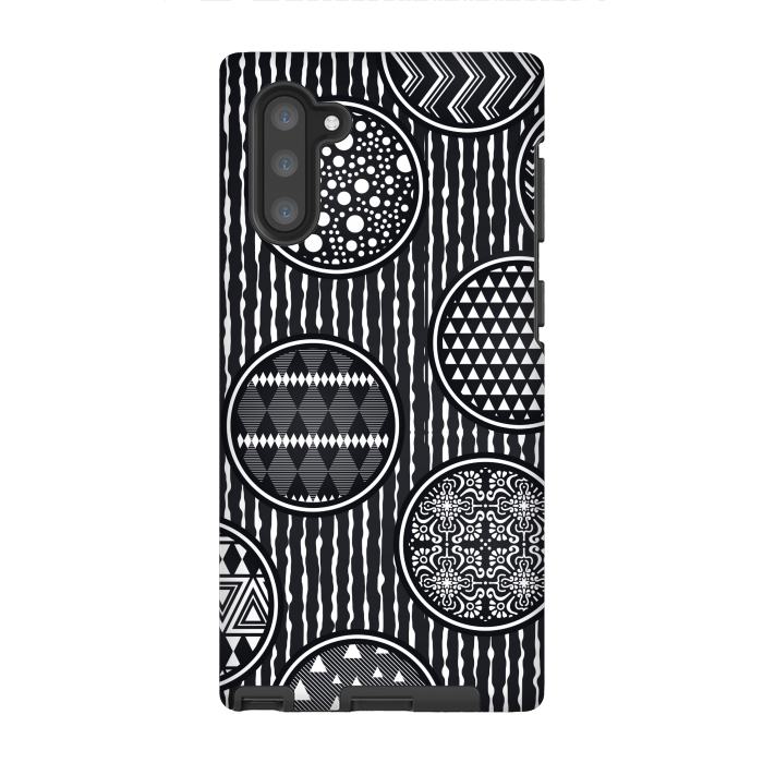 Galaxy Note 10 StrongFit black and white circular pattern by MALLIKA
