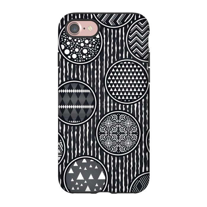iPhone 7 StrongFit black and white circular pattern by MALLIKA
