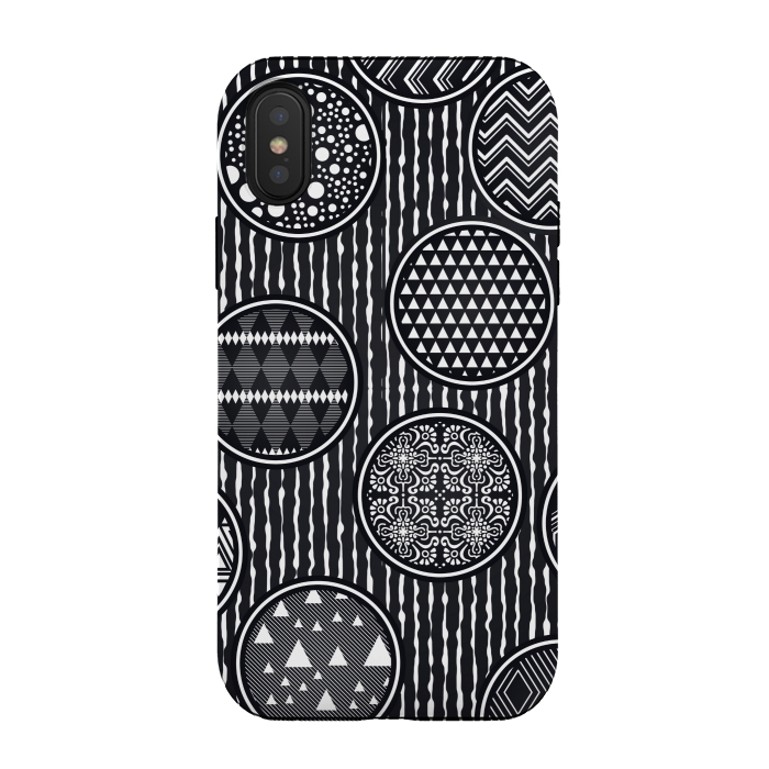 iPhone Xs / X StrongFit black and white circular pattern by MALLIKA