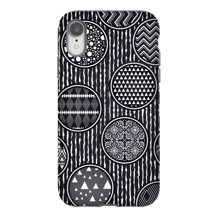 iPhone Xr StrongFit black and white circular pattern by MALLIKA