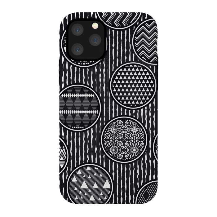 iPhone 11 Pro StrongFit black and white circular pattern by MALLIKA