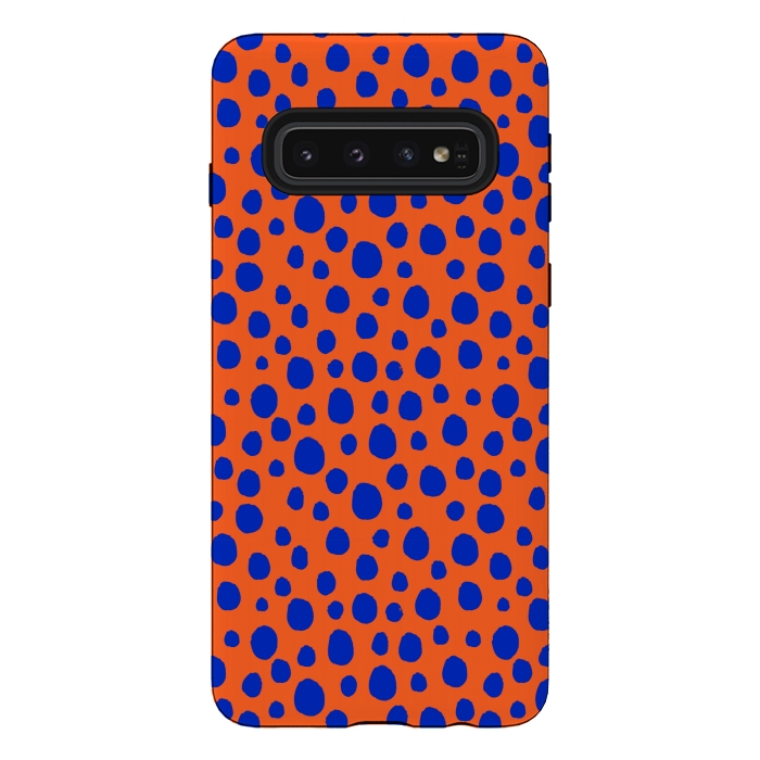 Galaxy S10 StrongFit blue orange animal print by MALLIKA