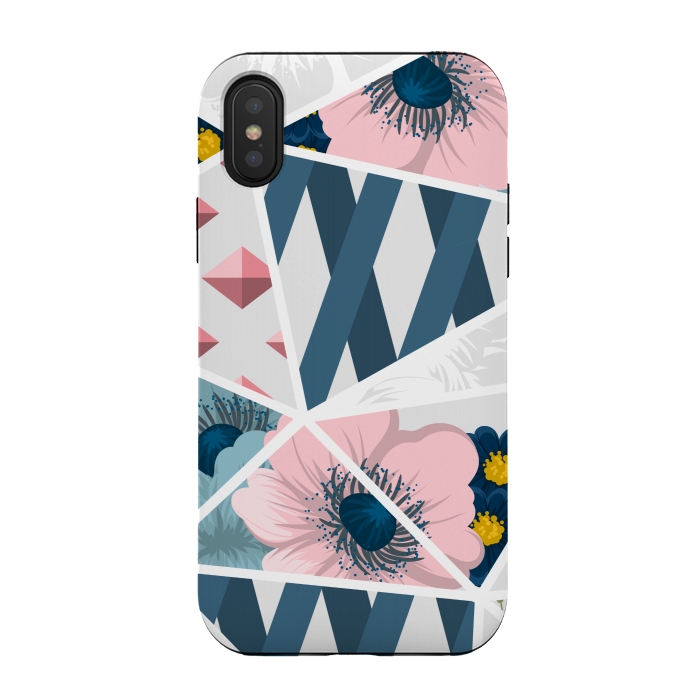 iPhone Xs / X StrongFit BLUE PINK FLORAL PATCHWORK by MALLIKA