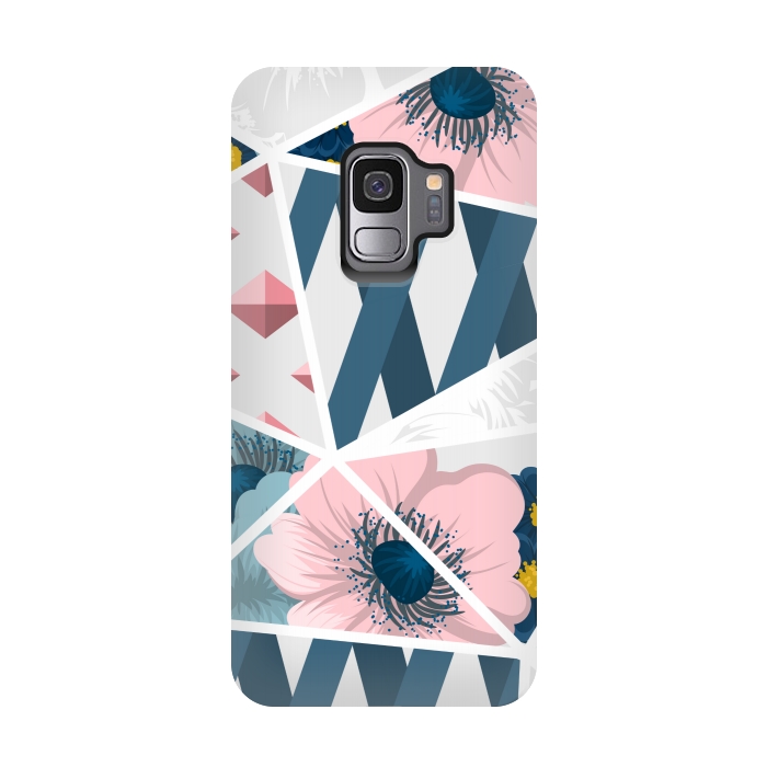Galaxy S9 StrongFit BLUE PINK FLORAL PATCHWORK by MALLIKA