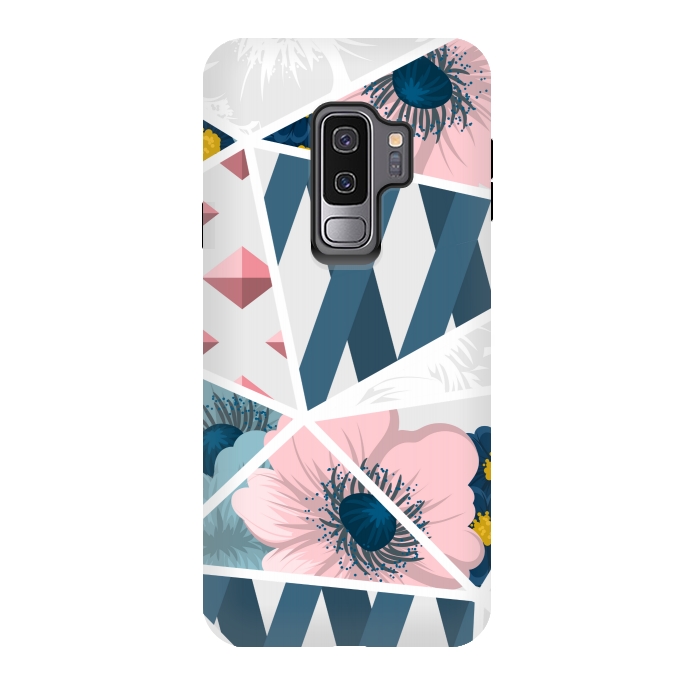 Galaxy S9 plus StrongFit BLUE PINK FLORAL PATCHWORK by MALLIKA