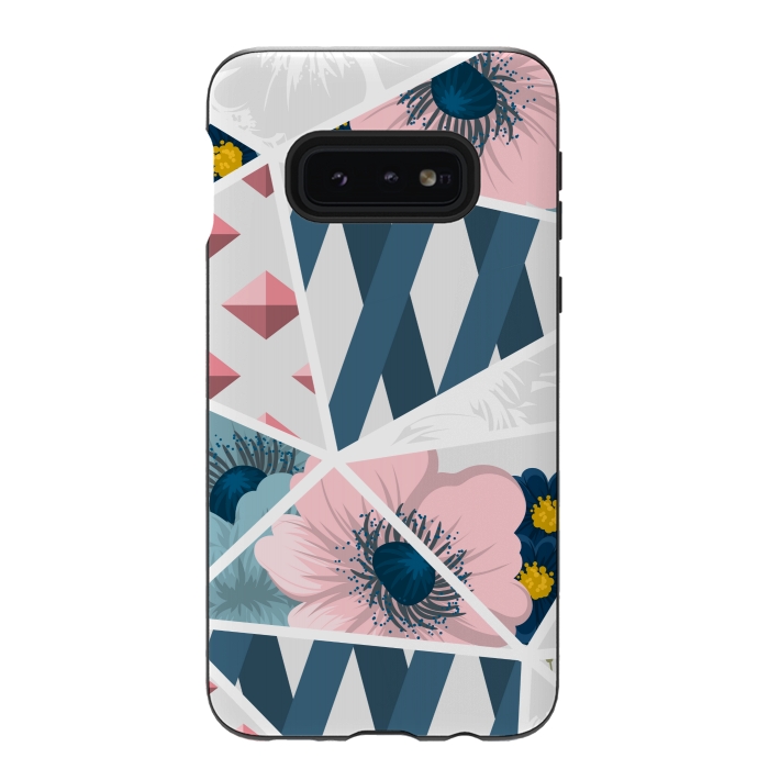 Galaxy S10e StrongFit BLUE PINK FLORAL PATCHWORK by MALLIKA