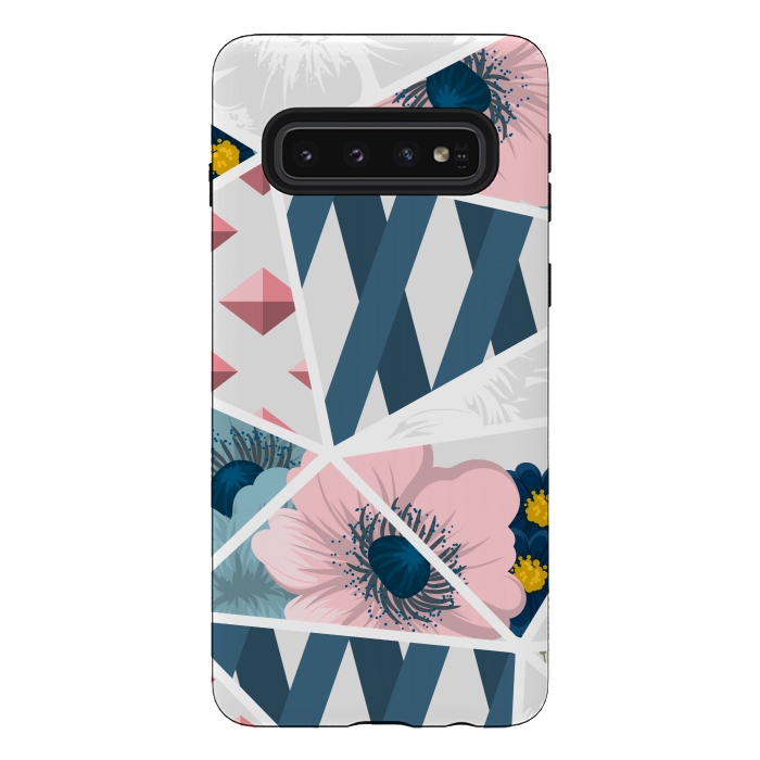 Galaxy S10 StrongFit BLUE PINK FLORAL PATCHWORK by MALLIKA