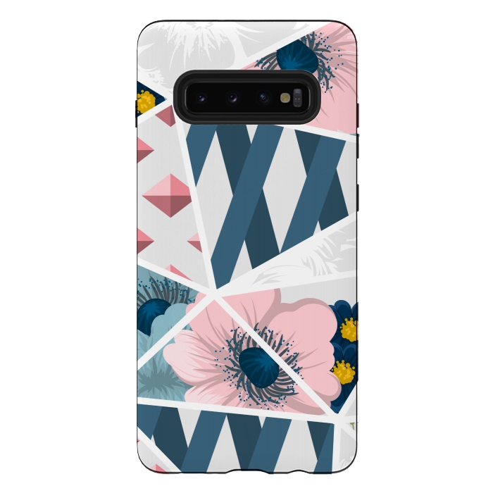 Galaxy S10 plus StrongFit BLUE PINK FLORAL PATCHWORK by MALLIKA