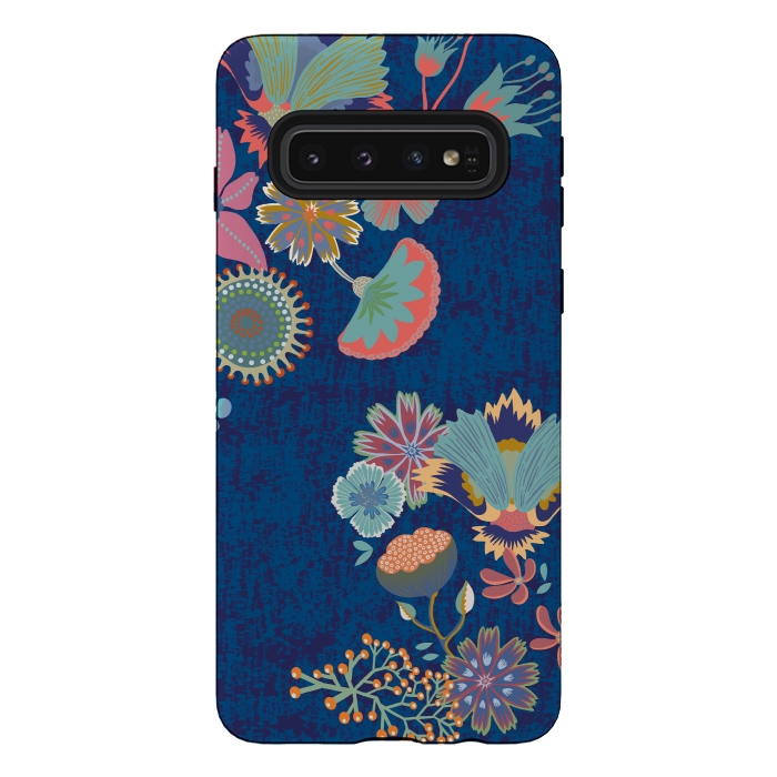Galaxy S10 StrongFit Blue chinz florals by Nina Leth