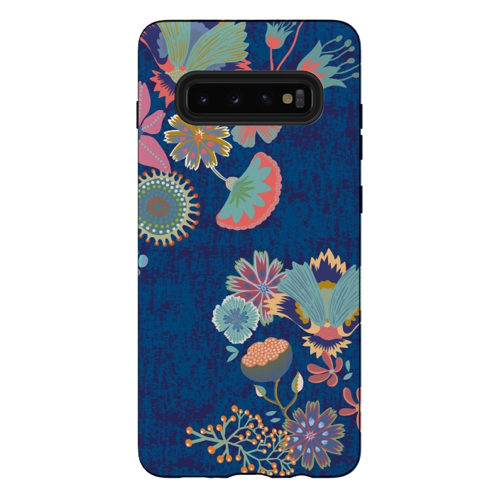 Galaxy S10 plus StrongFit Blue chinz florals by Nina Leth