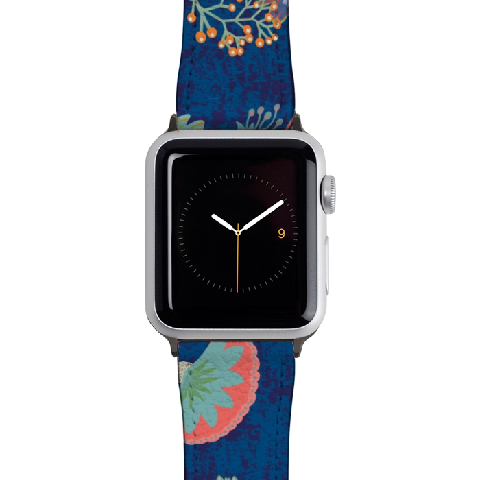 Watch 42mm / 44mm Strap PU leather Blue chinz florals by Nina Leth