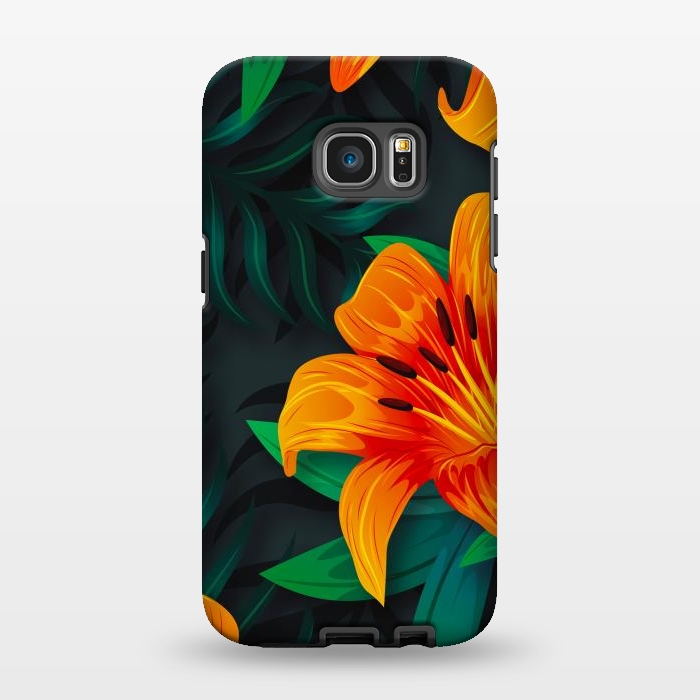 Galaxy S7 EDGE StrongFit ORANGE FLOWERS by haroulita