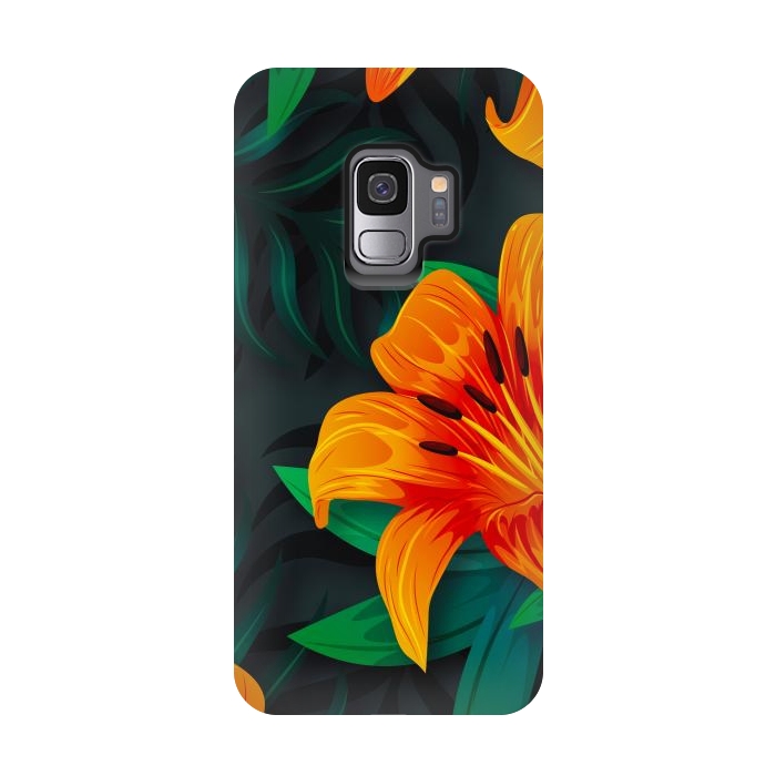 Galaxy S9 StrongFit ORANGE FLOWERS by haroulita