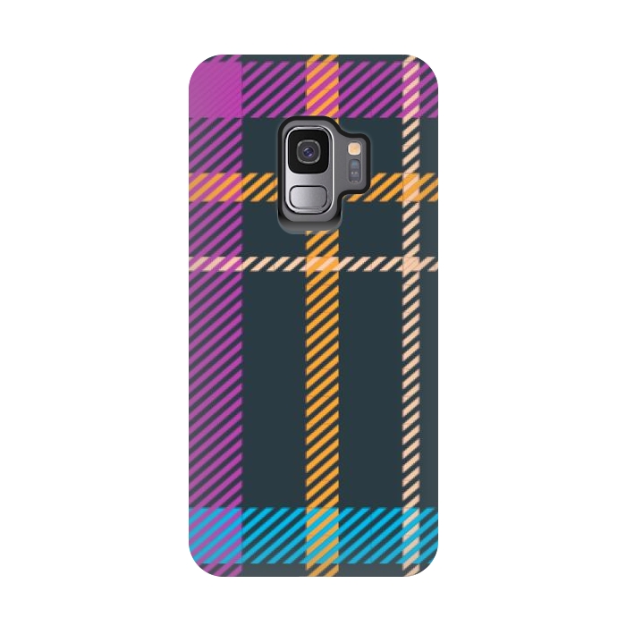 Galaxy S9 StrongFit tartan black orange purple by haroulita