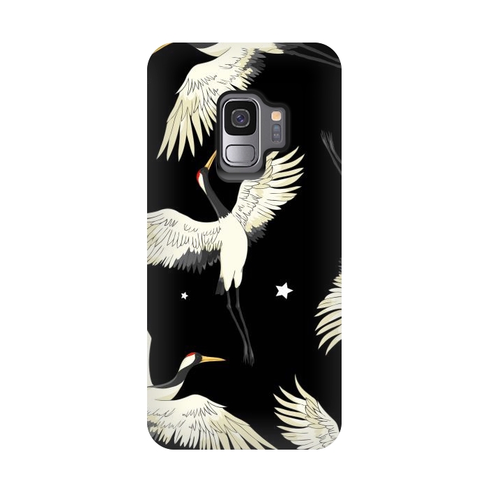 Galaxy S9 StrongFit black white birds by haroulita