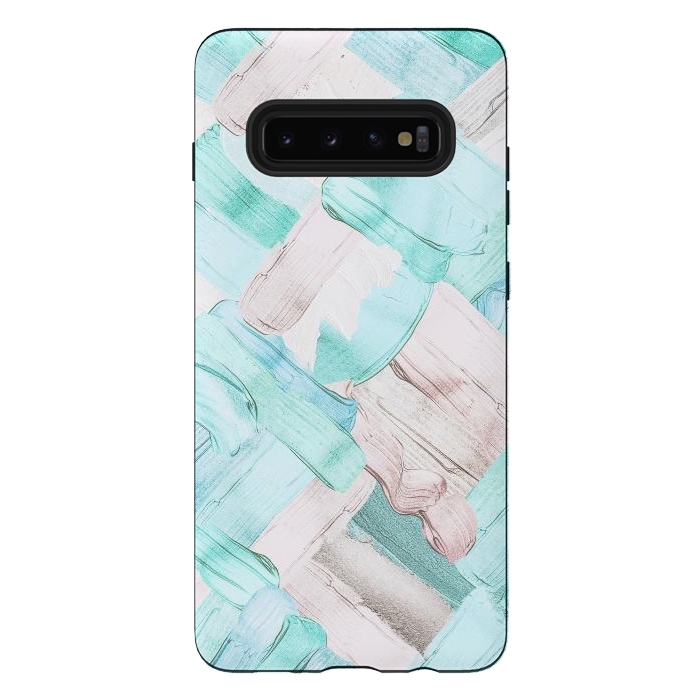 Galaxy S10 plus StrongFit Blush Teal Acrylic Thick Brush Strokes Pattenr by  Utart