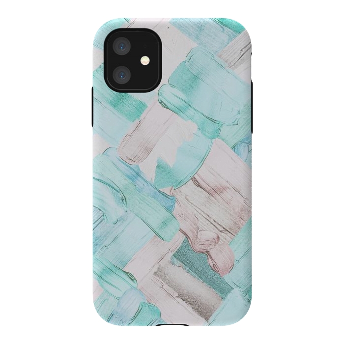 iPhone 11 StrongFit Blush Teal Acrylic Thick Brush Strokes Pattenr by  Utart
