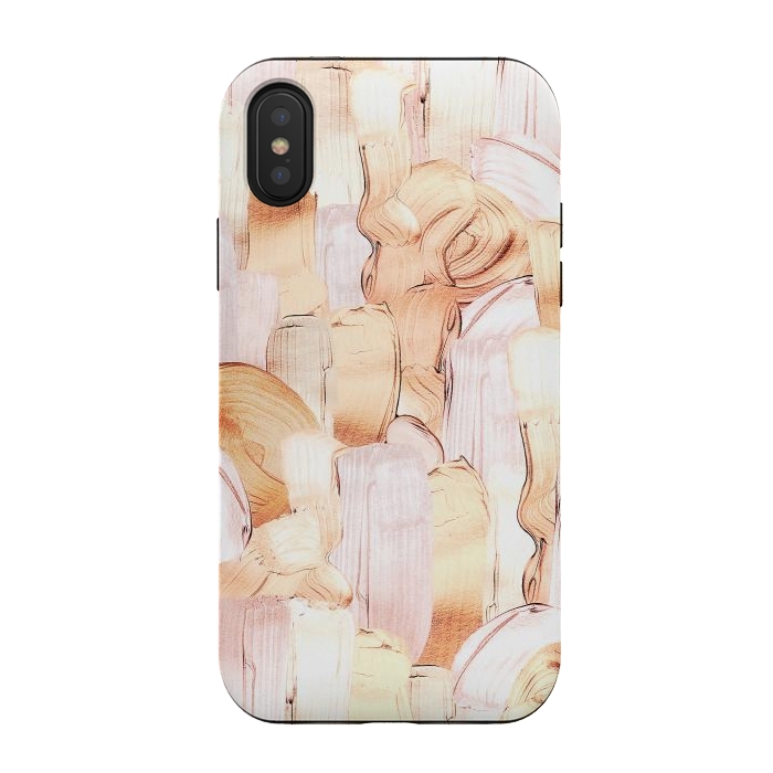 iPhone Xs / X StrongFit Blush Faux Gold Copper Acrylic Brush Strokes by  Utart