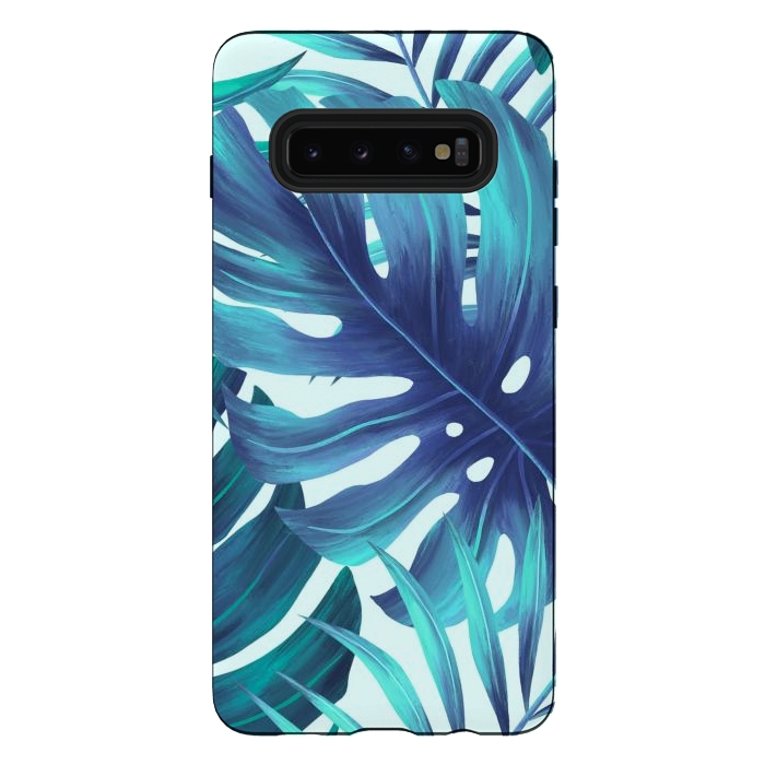 Galaxy S10 plus StrongFit blue Fern leaves by haroulita