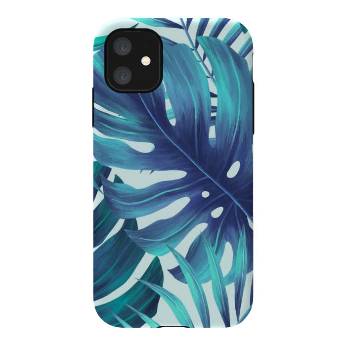 iPhone 11 StrongFit blue Fern leaves by haroulita