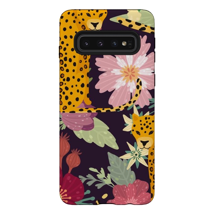 Galaxy S10 StrongFit floral leopard by haroulita