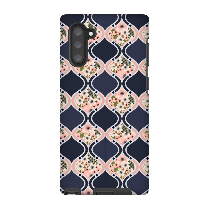 Galaxy Note 10 StrongFit blue peach floral print by MALLIKA