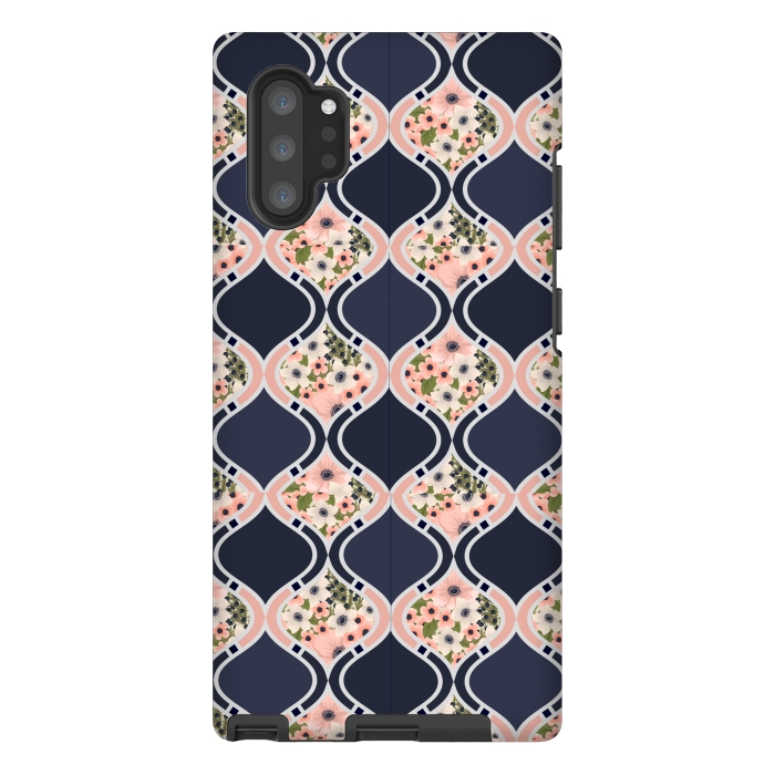 Galaxy Note 10 plus StrongFit blue peach floral print by MALLIKA