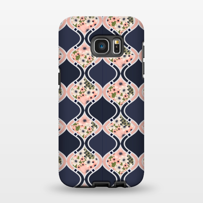 Galaxy S7 EDGE StrongFit blue peach floral print by MALLIKA