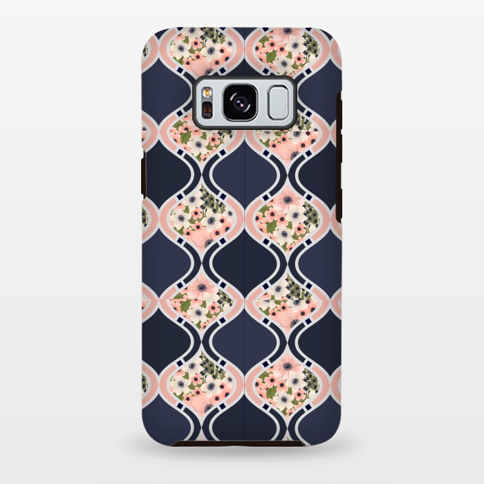 Galaxy S8 plus StrongFit blue peach floral print by MALLIKA