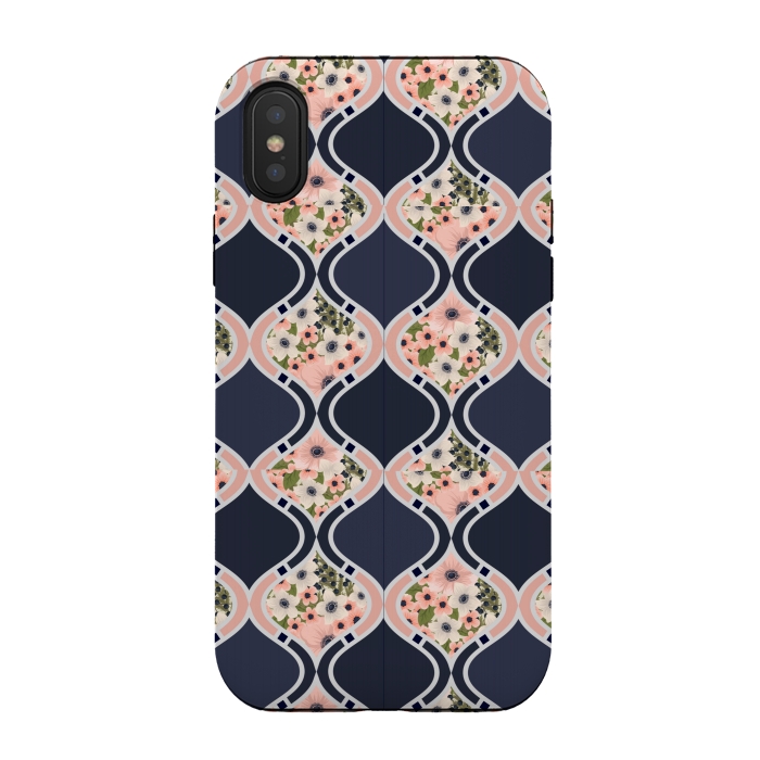 iPhone Xs / X StrongFit blue peach floral print by MALLIKA