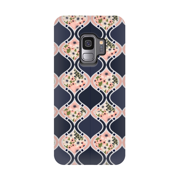 Galaxy S9 StrongFit blue peach floral print by MALLIKA