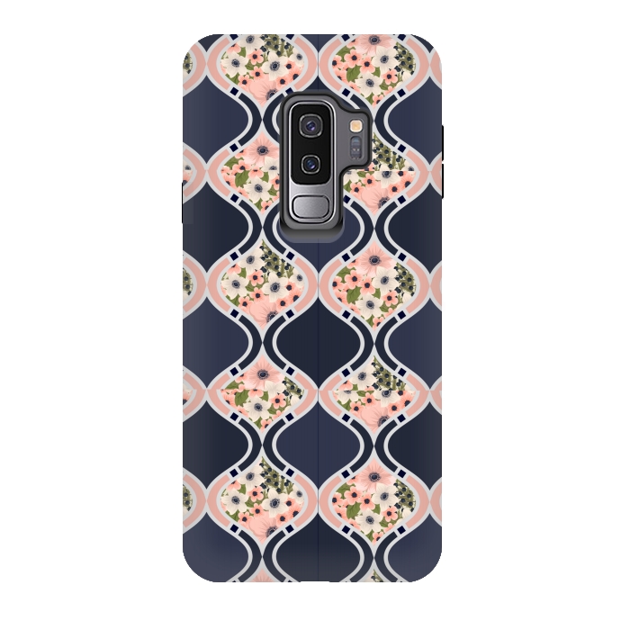 Galaxy S9 plus StrongFit blue peach floral print by MALLIKA